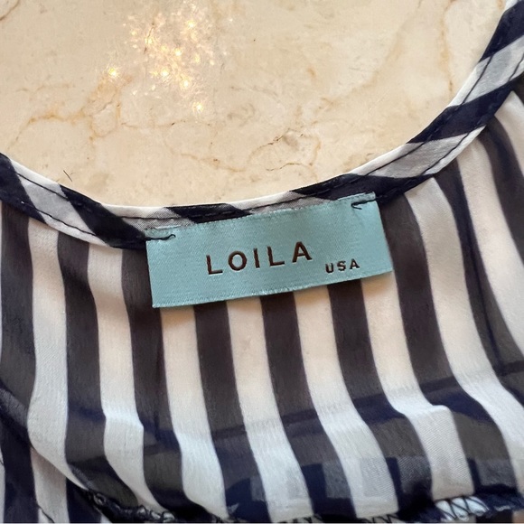 Loila Striped Button Down Sheer Tank Blouse with Open Back Sz Medium - Picture 2 of 5